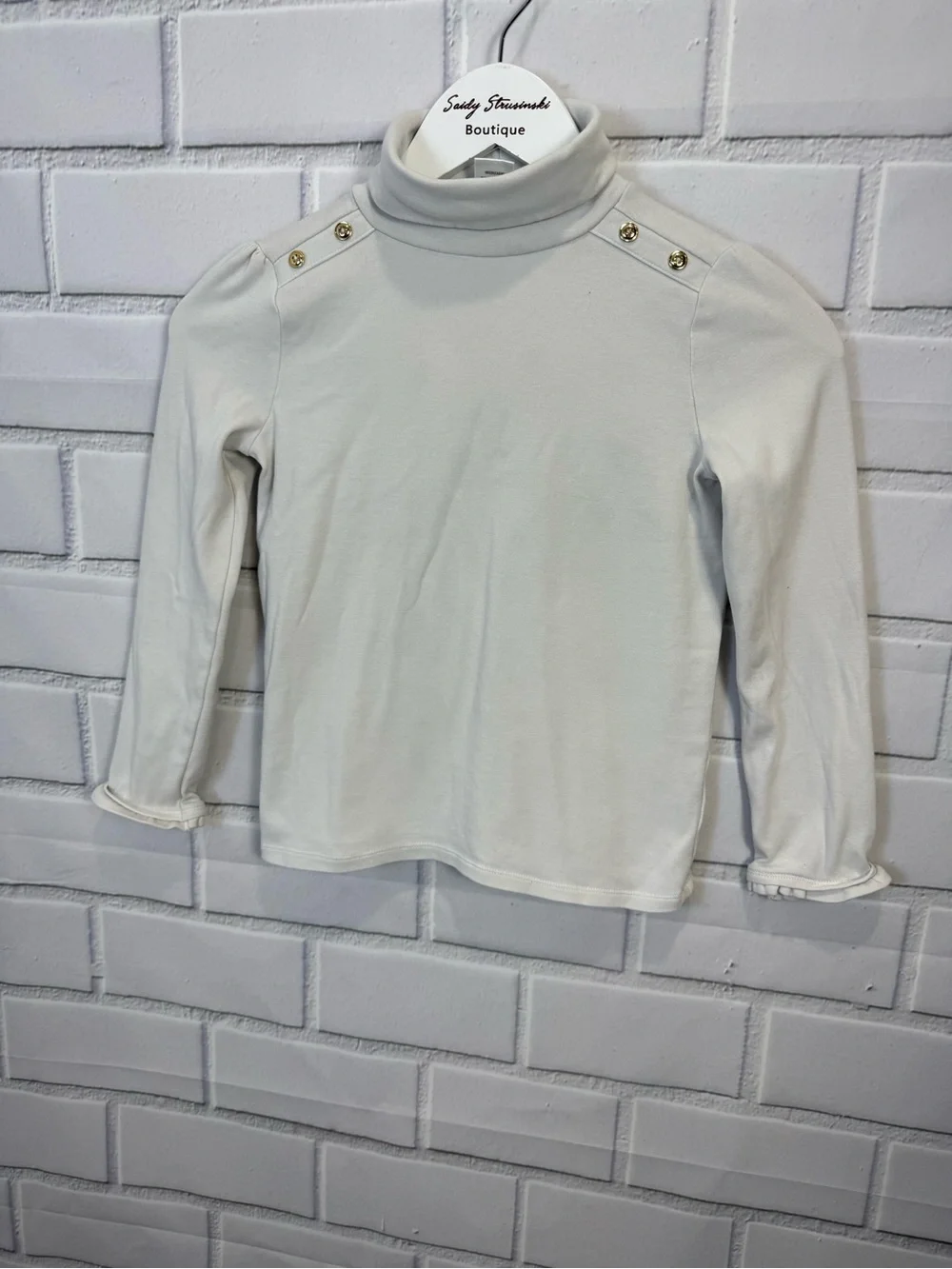 Gymboree Girls White Mock Neck Long Sleeve Top | Gold Button Detail | Size 10
